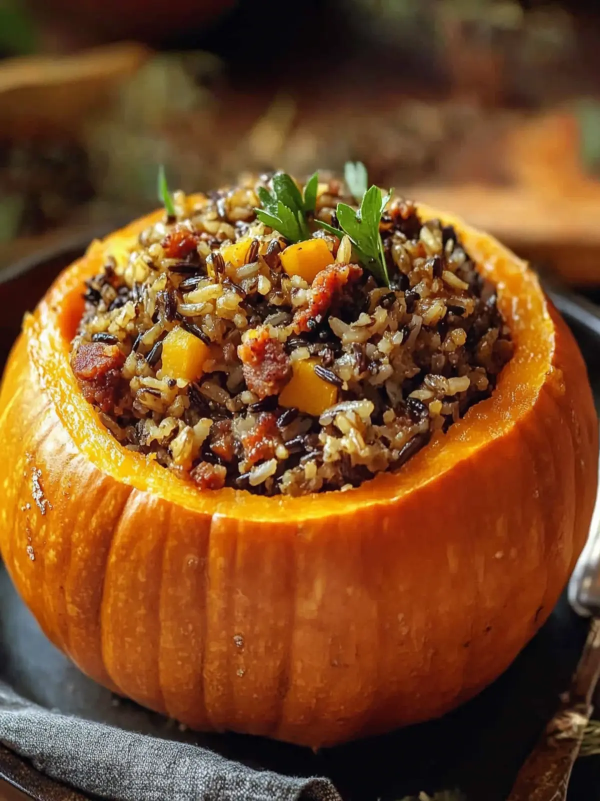 Cozy Pumpkin Stuffed with Wild Rice and Sausage Recipe 3 Pumpkin Stuffed with Wild Rice and Sausage