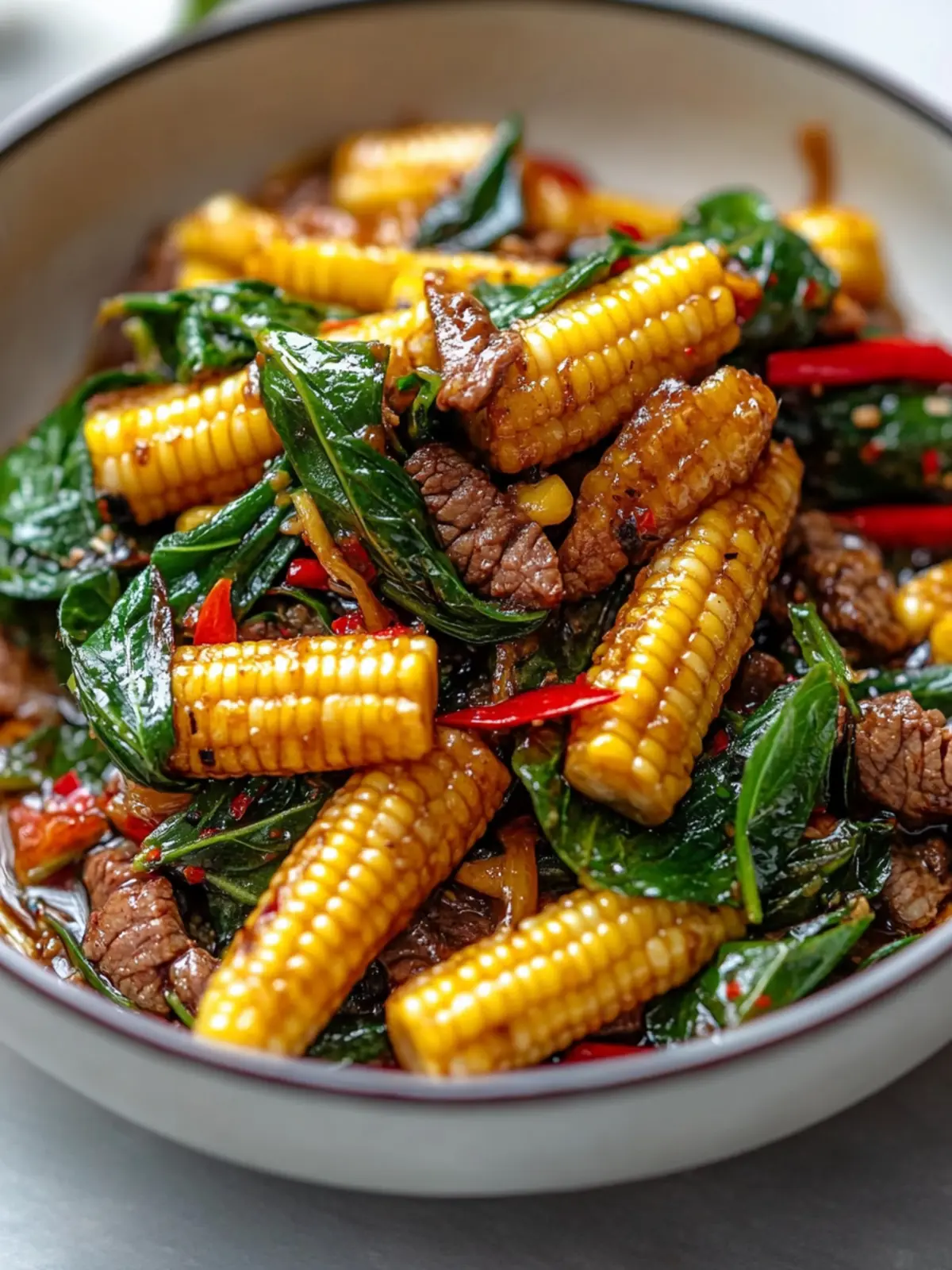 Savor the Flavor: Delicious Thai Basil Stir Fried Baby Corn with Beef Recipe 2 Delicious Thai Basil Stir Fried Baby Corn with Beef Recipe