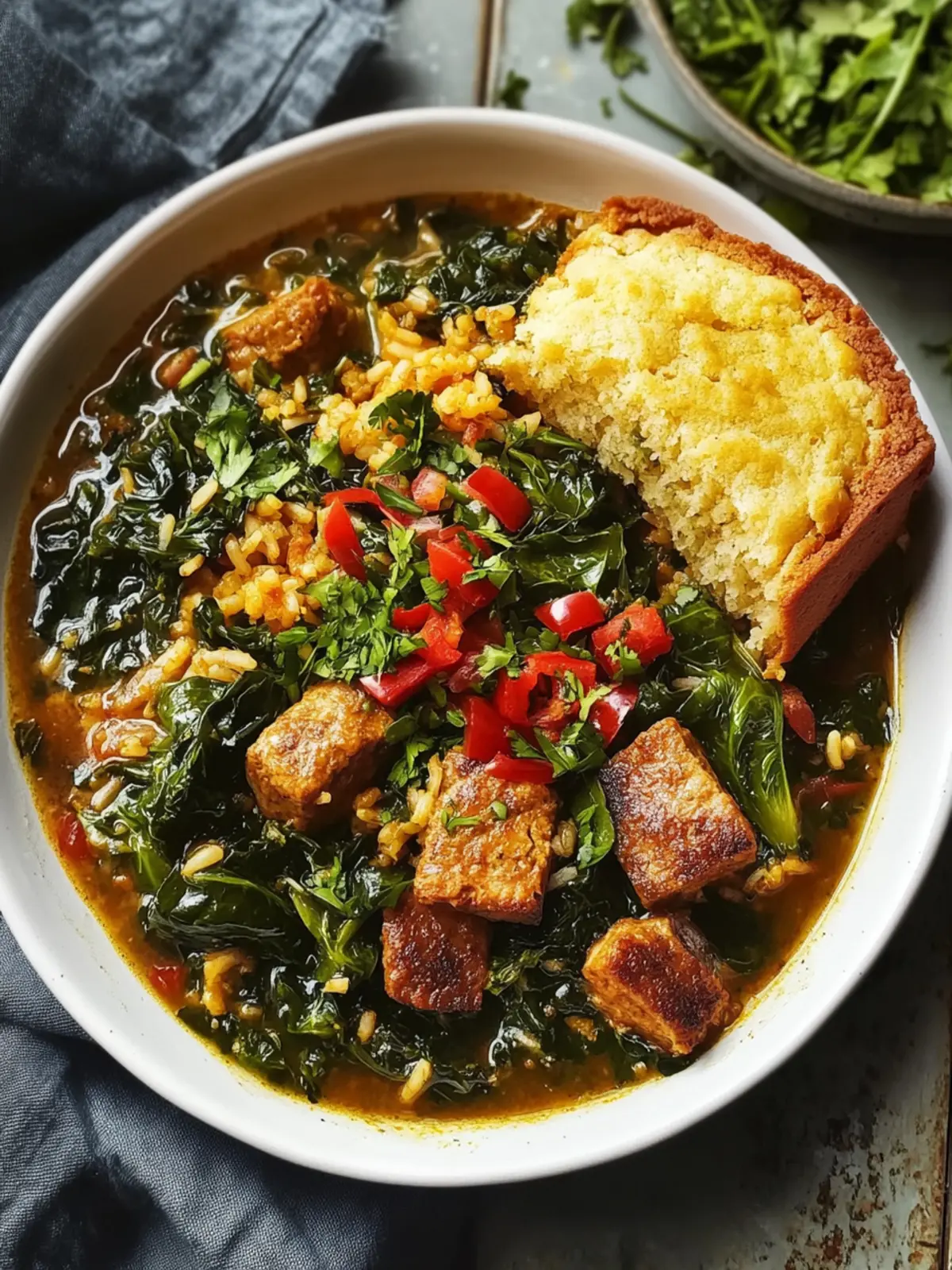 Southern Gumbo Greens with Cabbage Rice and Sweet Cornbread 5 Gumbo Greens with Cabbage Rice and Cornbread