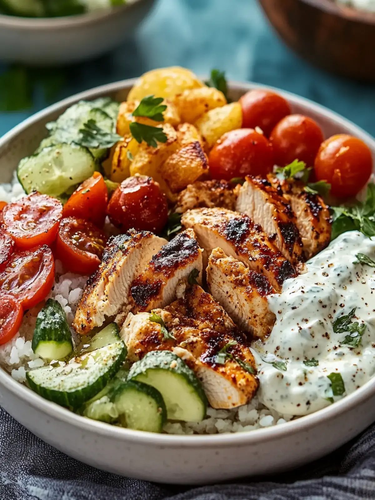 Greek Chicken Bowls with Creamy Tahini Feta Sauce Made Easy 2 Greek Chicken Bowls with Creamy Tahini Feta Sauce