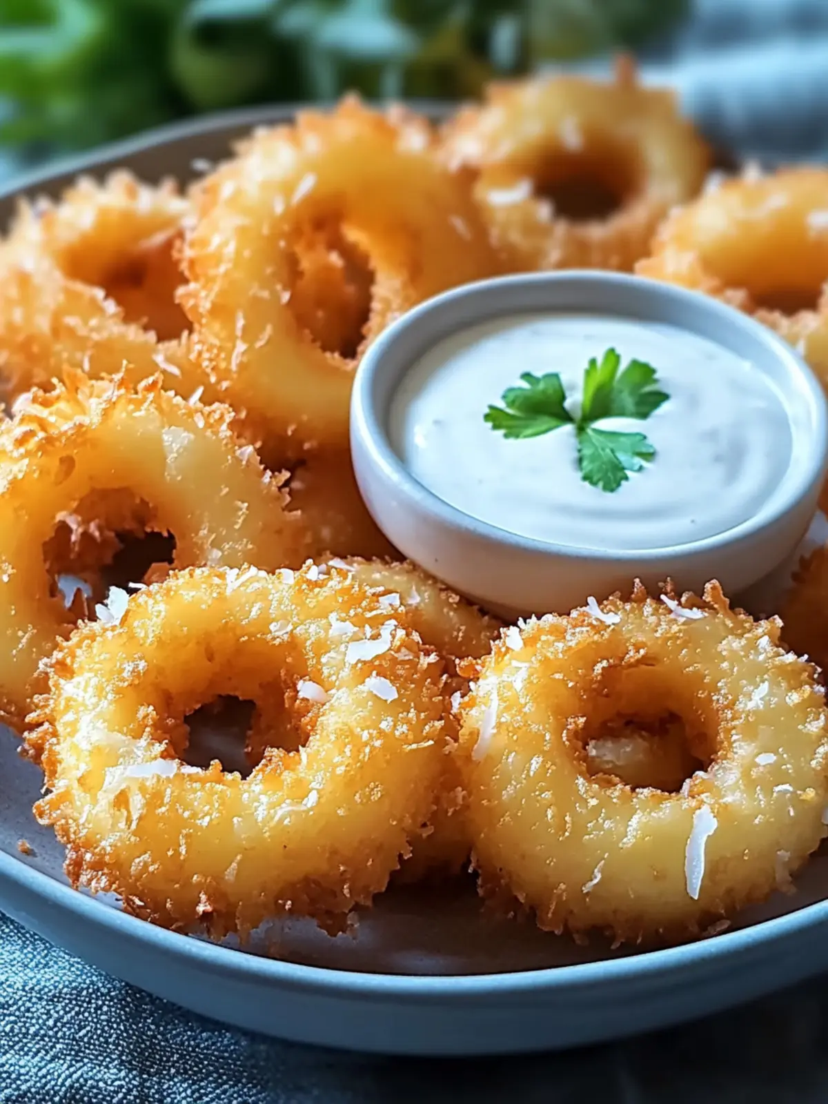 Crispy Fried Pineapple Rings with Coconut Dipping Sauce Bliss 4 Crispy Fried Pineapple Rings with Creamy Coconut Dipping Sauce