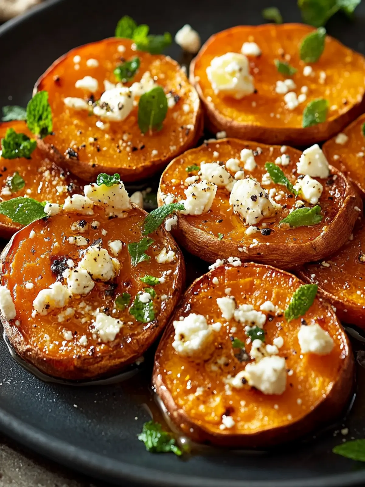 Crispy Roasted Sweet Potato Rounds with Honey & Feta Magic 5 Roasted Sweet Potato Rounds with Honey & Feta