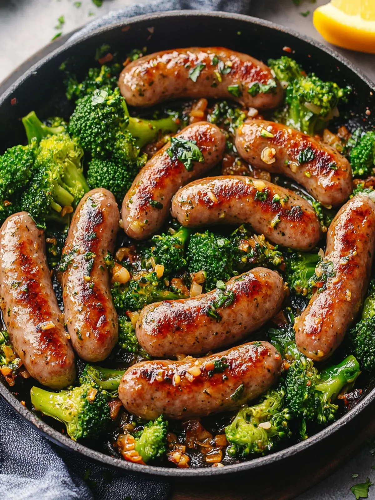 Garlic Butter Sausages and Broccoli Skillet in 25 Minutes 3 Garlic Butter Sausages and Broccoli Skillet