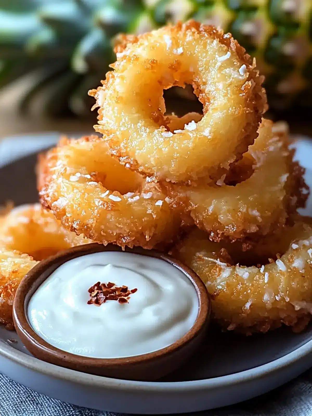 Crispy Fried Pineapple Rings with Coconut Dipping Sauce Bliss 2 Crispy Fried Pineapple Rings with Creamy Coconut Dipping Sauce