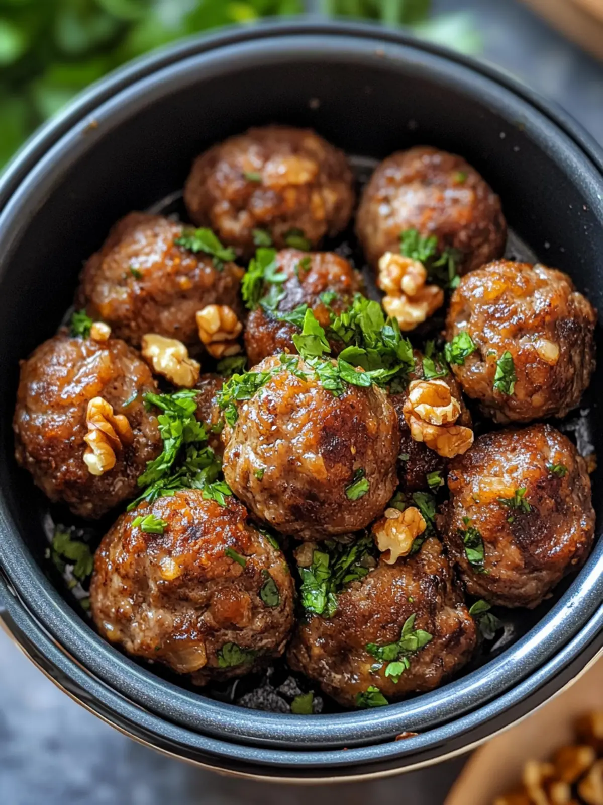 Savory Air Fryer Meatballs with Walnuts and Cinnamon Delight 3 air fryer meatballs with Walnuts and Cinnamon