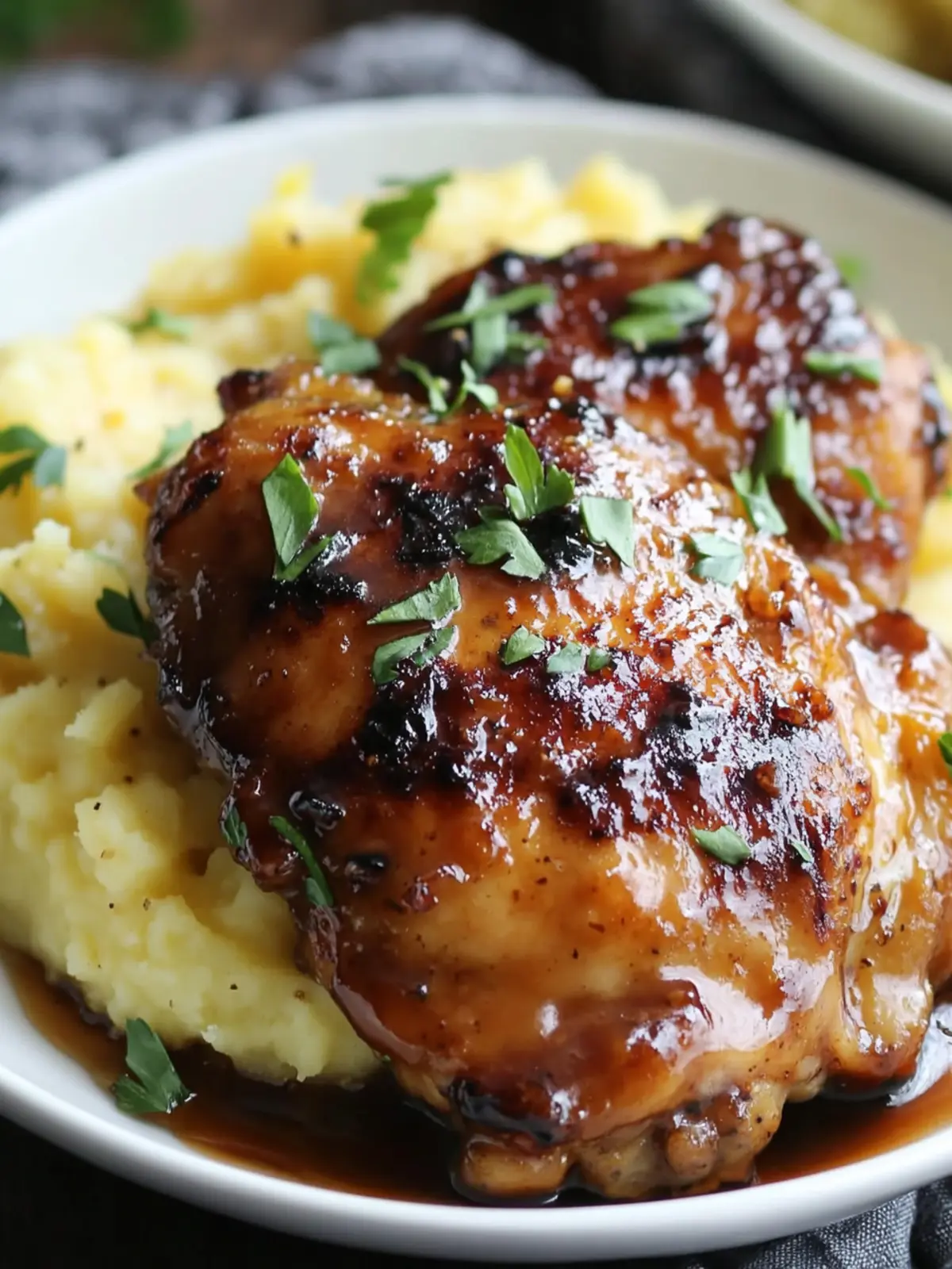 Chipotle Honey Chicken Thighs Over Smoky Gouda Mashed Potatoes 2 Chipotle Honey Chicken Thighs with Smoked Gouda Mashed Potatoes