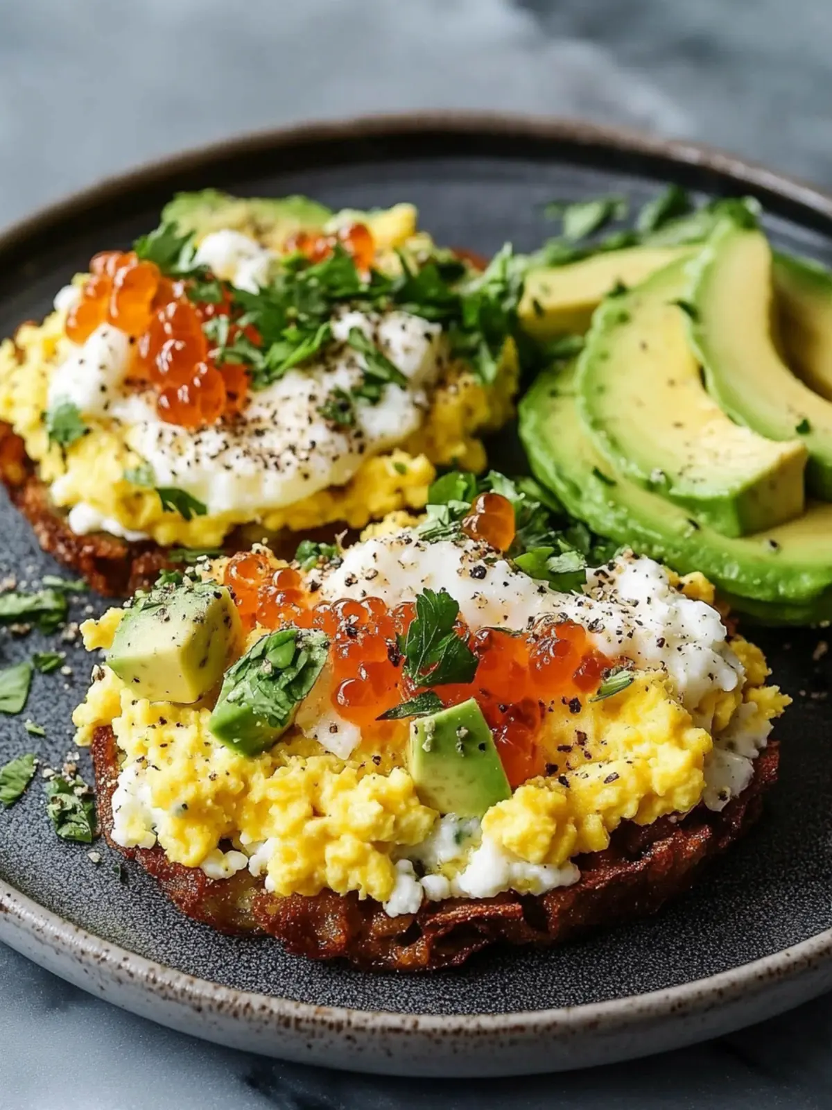 Perfect Browns with Scrambled Eggs, Avocado & Cottage Cheese Recipe 3 Browns with Scrambled Eggs, Avocado, and Cottage Cheese Recipe