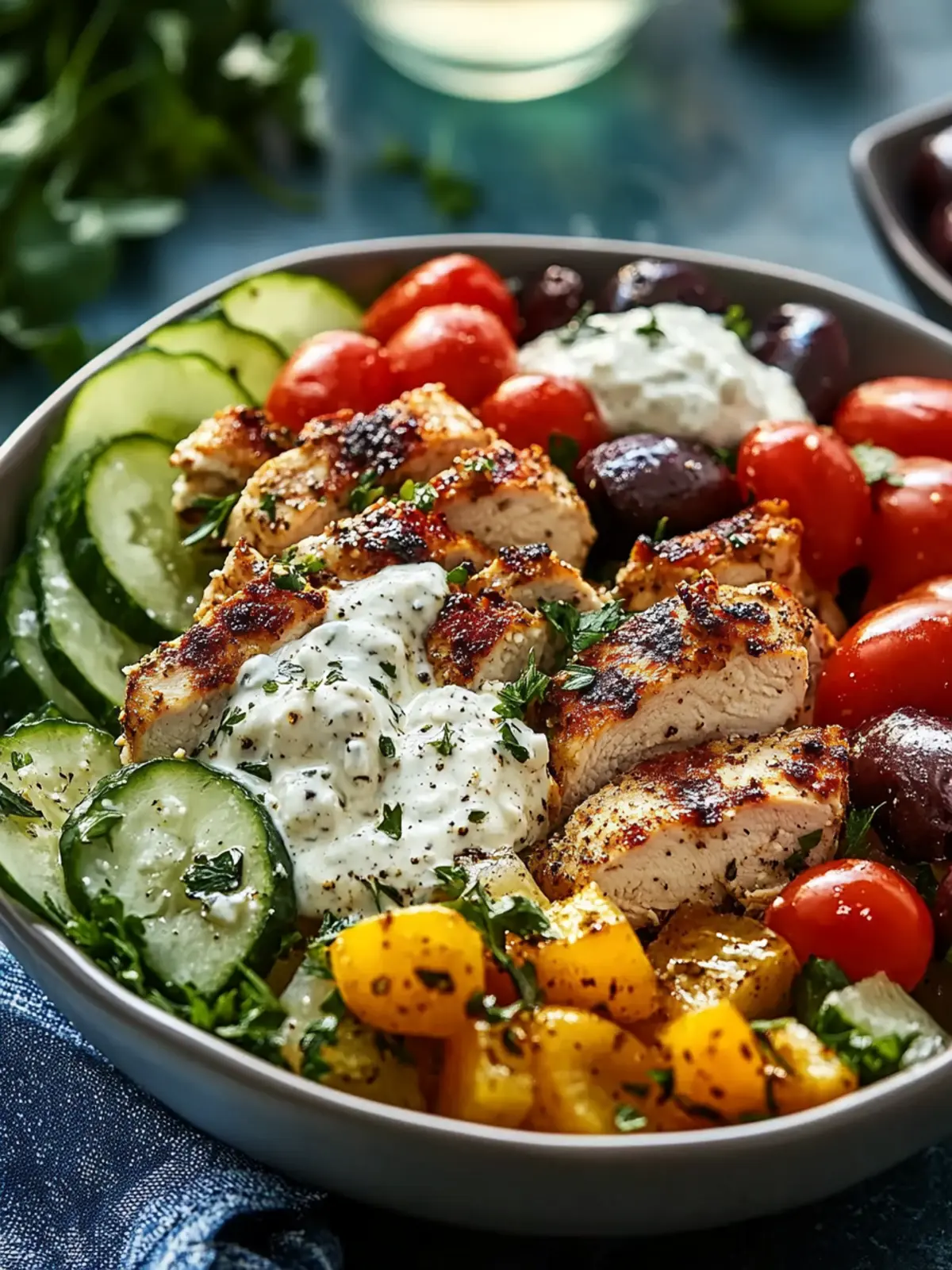 Greek Chicken Bowls with Creamy Tahini Feta Sauce Made Easy 3 Greek Chicken Bowls with Creamy Tahini Feta Sauce