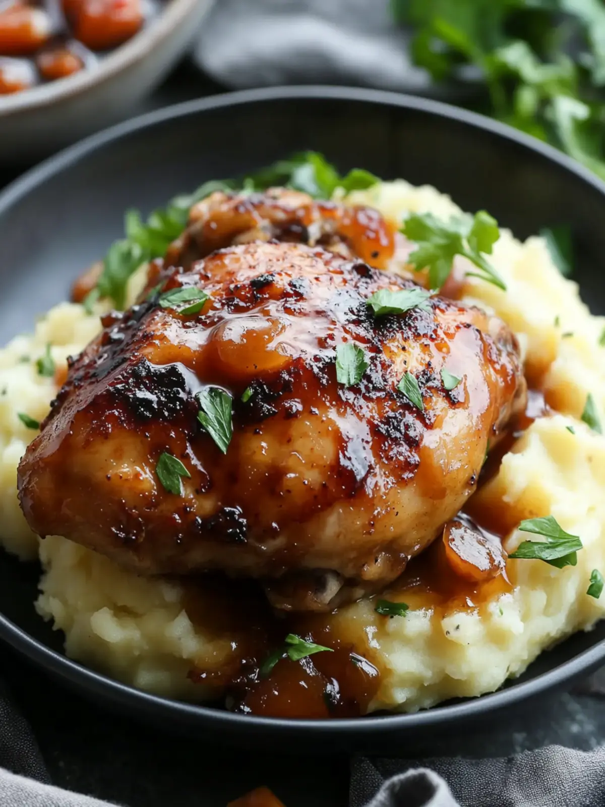 Chipotle Honey Chicken Thighs Over Smoky Gouda Mashed Potatoes 5 Chipotle Honey Chicken Thighs with Smoked Gouda Mashed Potatoes