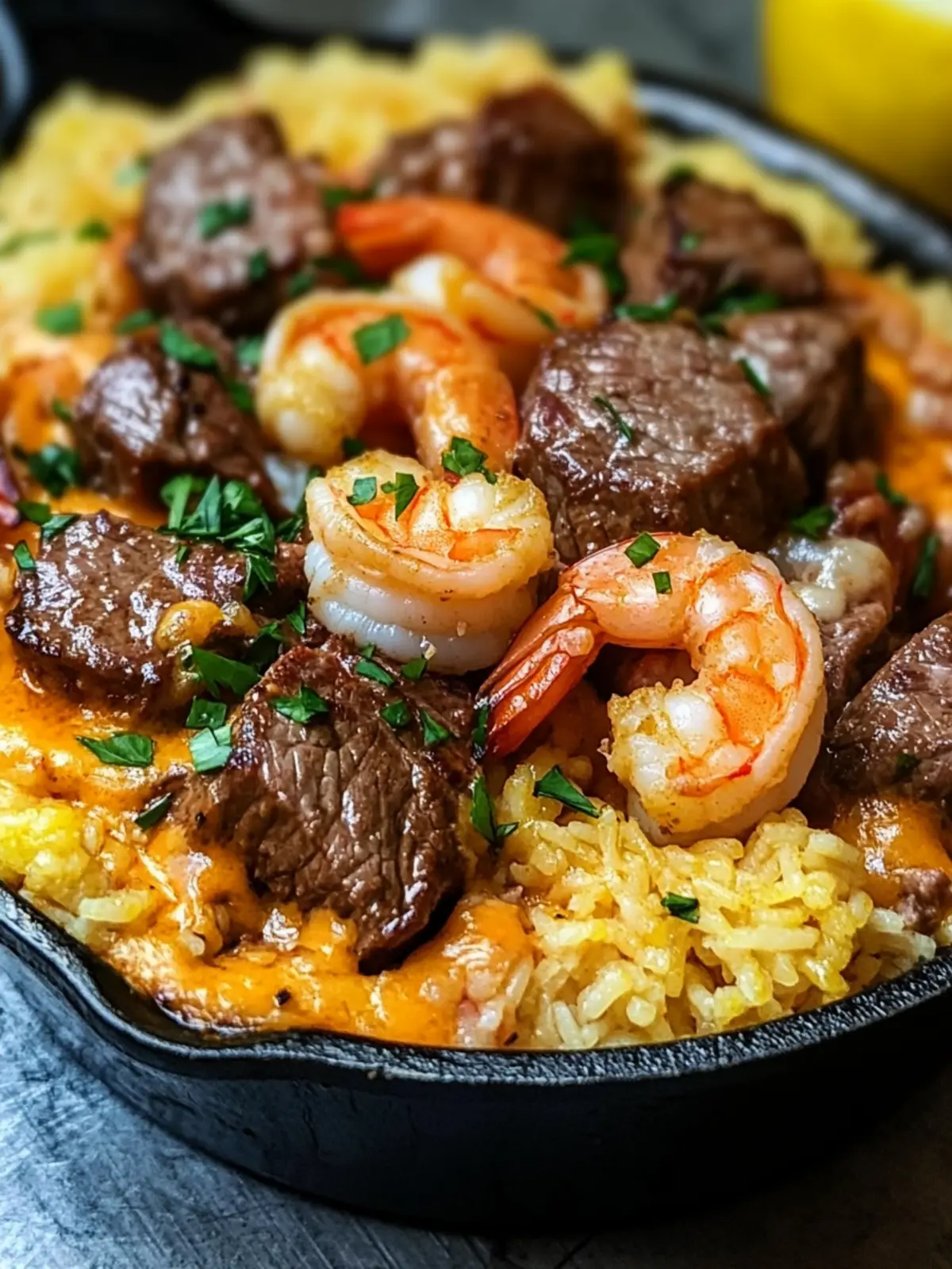 Cheesy Steak & Shrimp Skillet Bowl – Dinner in Under 30 Minutes 4 Cheesy Steak & Shrimp Skillet Bowl
