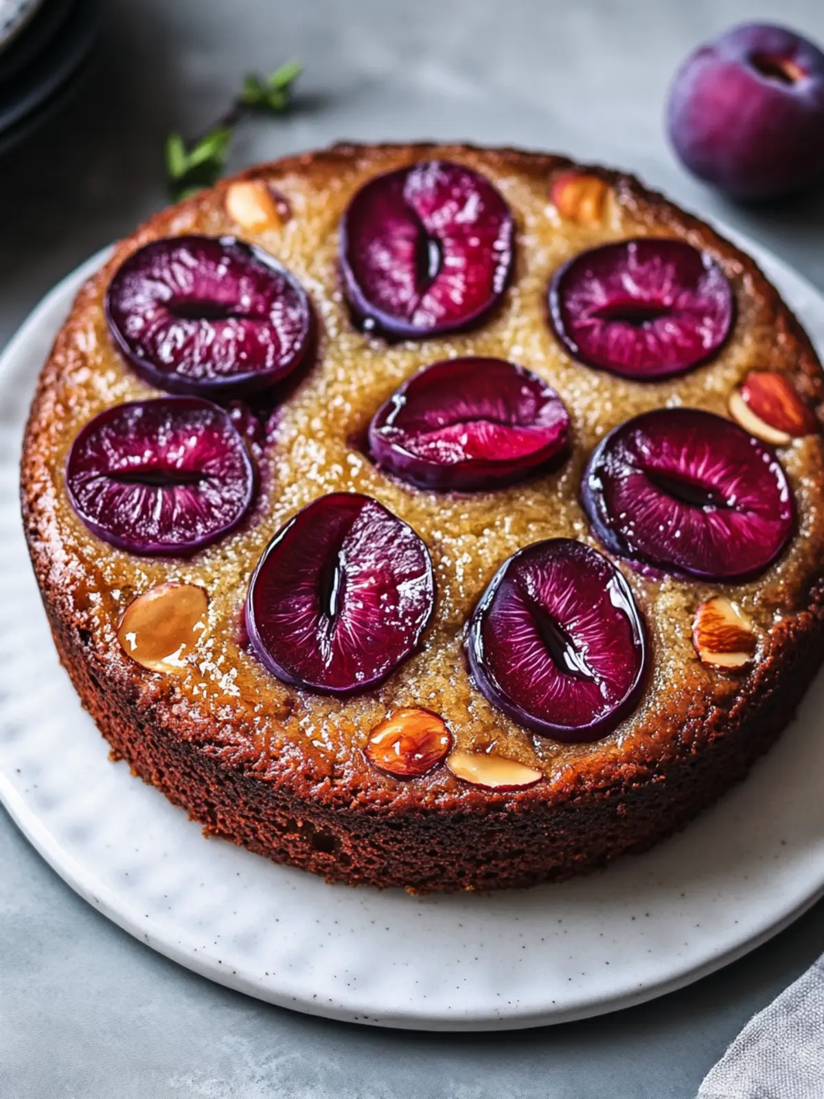 Deliciously Moist Vegan Dairy-Free Upside Down Plum Almond Cake 5 Upside Down Plum Almond Cake Vegan Dairy Free
