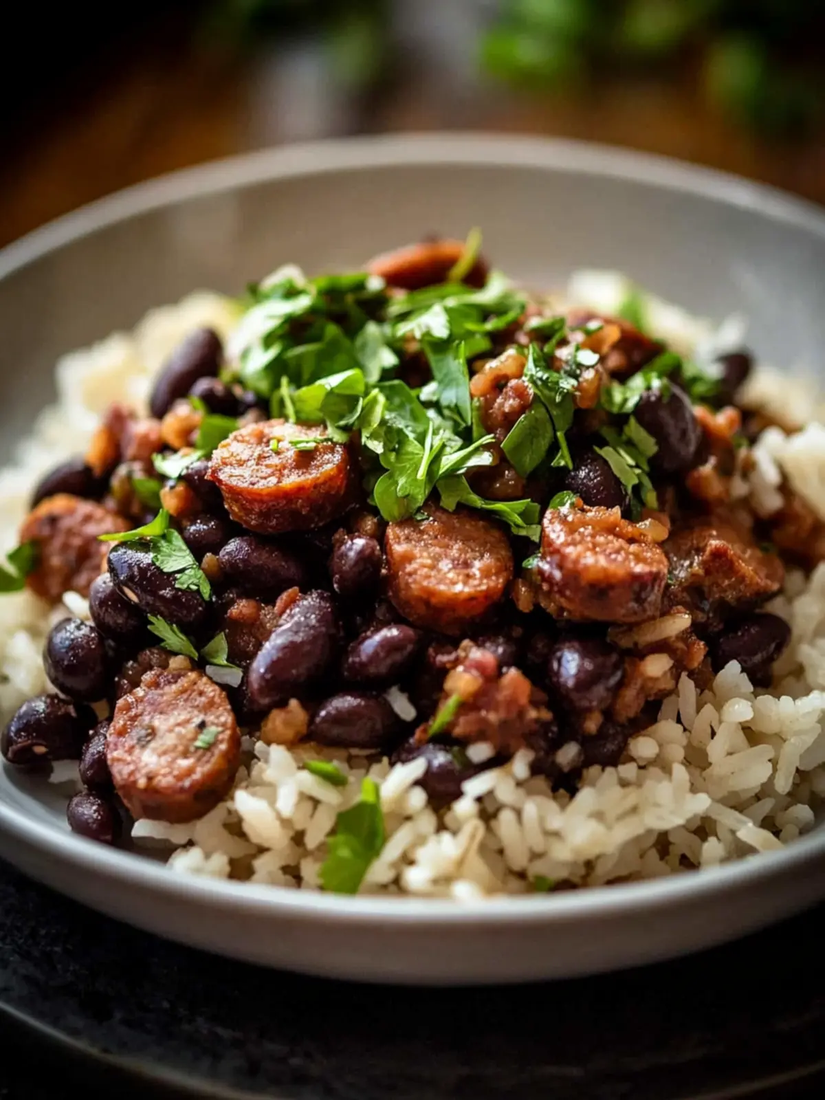 black beans, sausage and rice