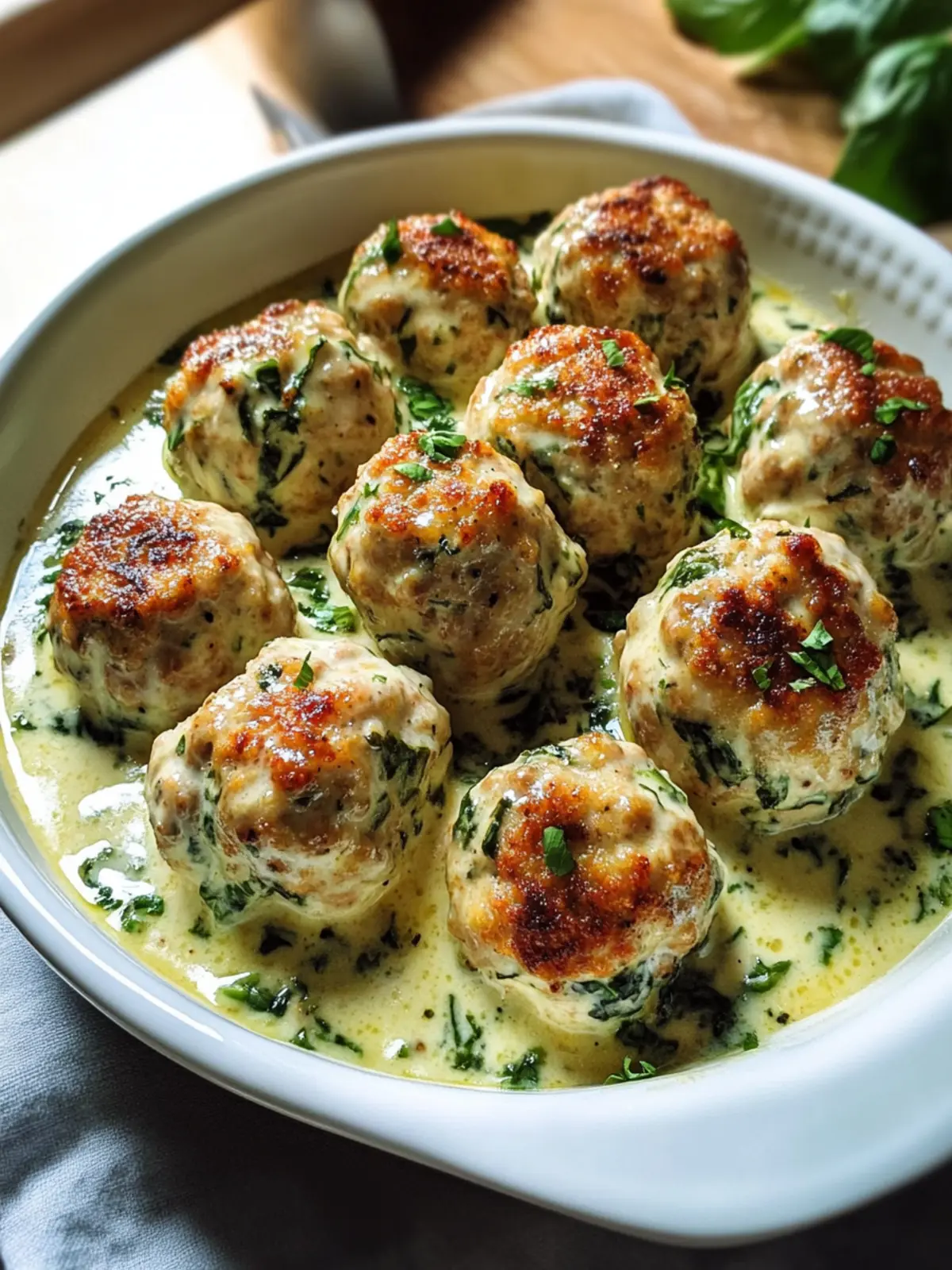 Baked Chicken Ricotta Meatballs with Spinach Alfredo Bliss 4 Baked Chicken Ricotta Meatballs with Spinach Alfredo Sauce