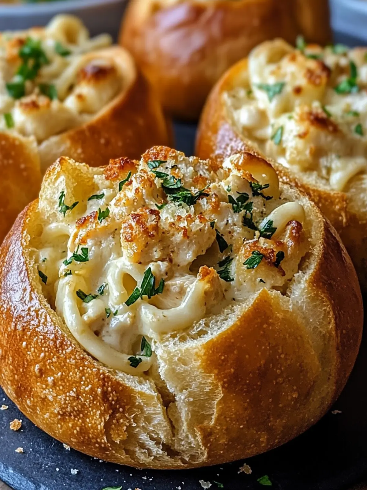 Delicious Chicken Alfredo Garlic Bread Bowls for Cozy Dinners 2 Chicken Alfredo Garlic Bread Bowls