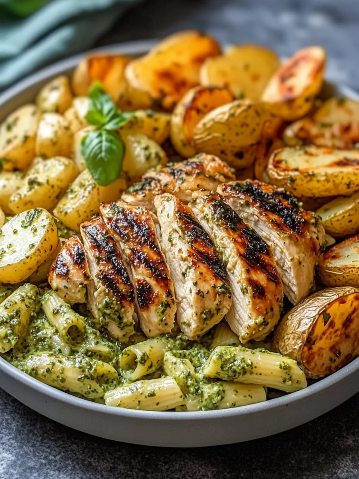 Loaded Herb Grilled Chicken with Creamy Pesto Pasta Bliss 3 Loaded Herb Grilled Chicken with Creamy Pesto Pasta & Roasted Potatoes