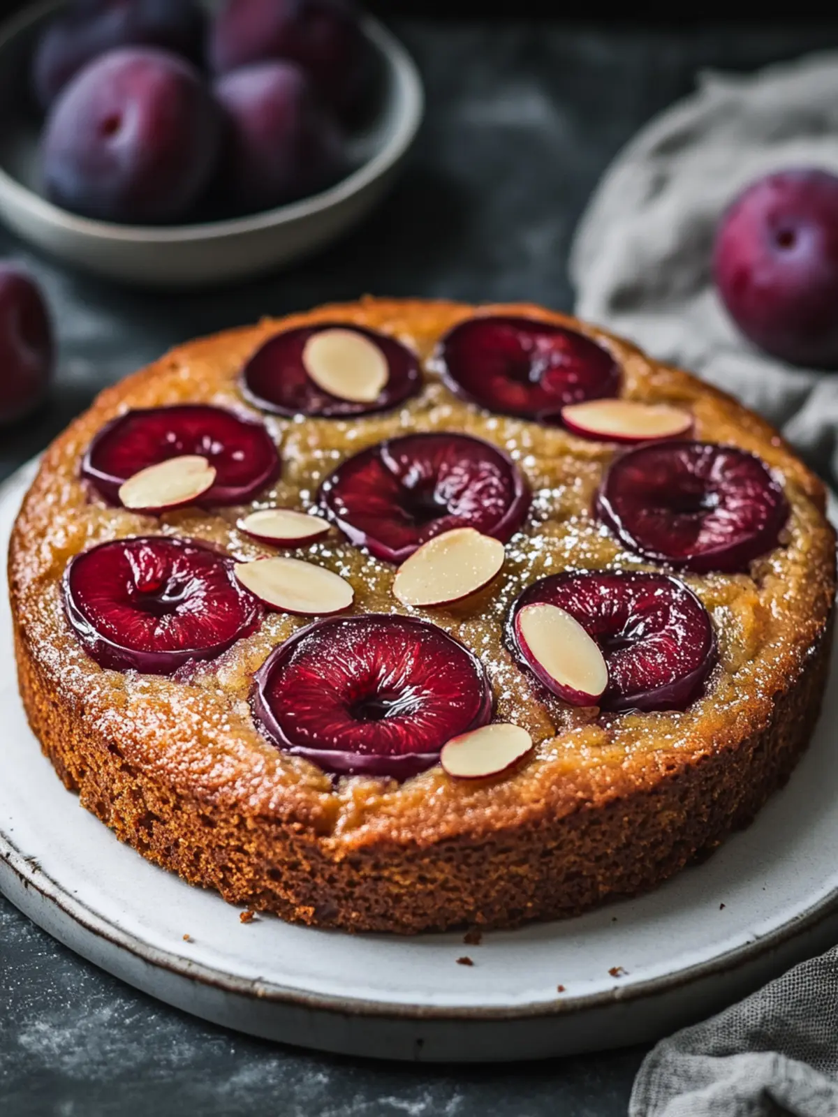 Deliciously Moist Vegan Dairy-Free Upside Down Plum Almond Cake 2 Upside Down Plum Almond Cake Vegan Dairy Free