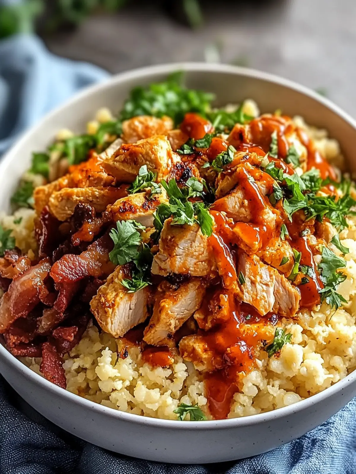 Buffalo Chicken Beef Bacon Cauliflower Rice Bowls Recipe Delight 4 Buffalo Chicken Beef Bacon Cauliflower Rice Bowls Recipe