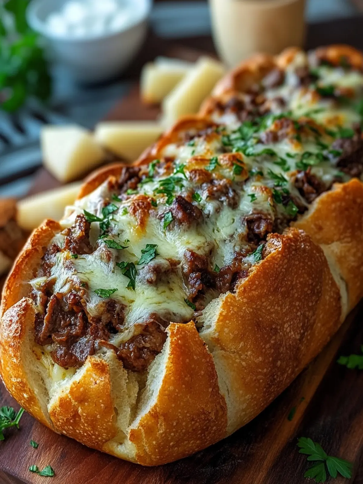 Cheesesteak Stuffed Garlic Bread Loaf - Ultimate Comfort Food! 4 Cheesesteak Stuffed Garlic Bread Loaf