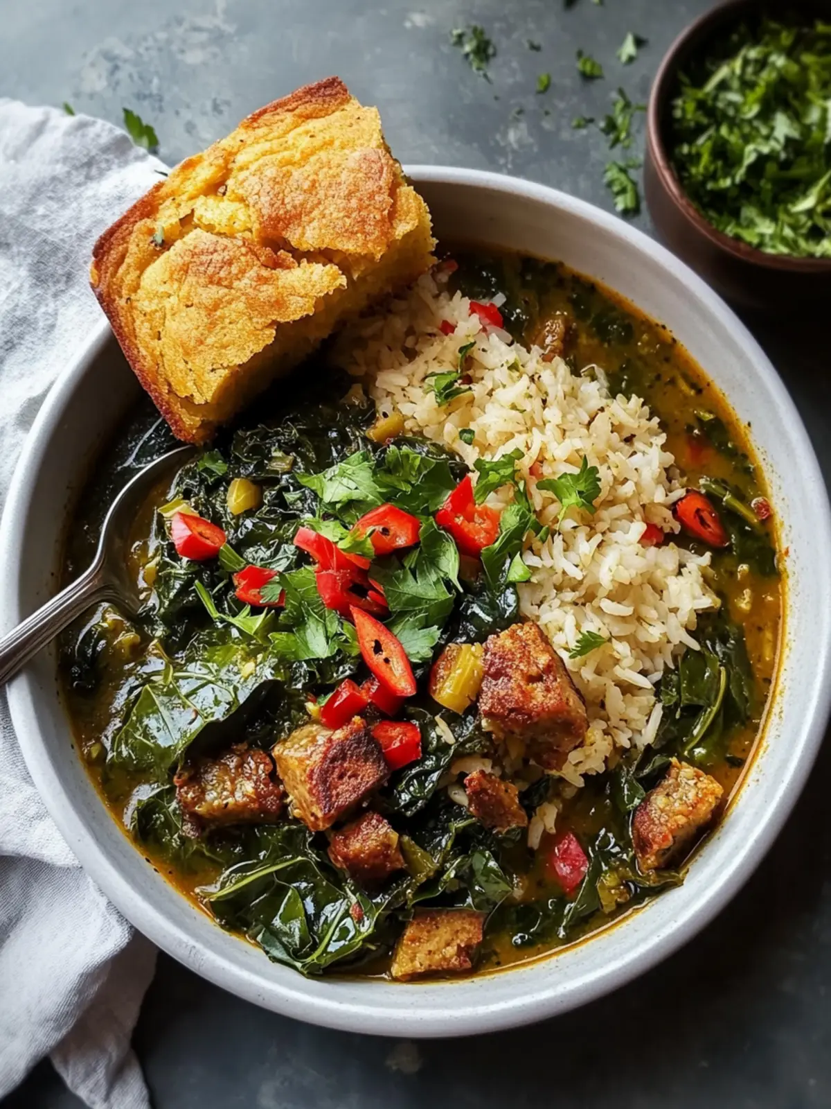 Southern Gumbo Greens with Cabbage Rice and Sweet Cornbread 4 Gumbo Greens with Cabbage Rice and Cornbread