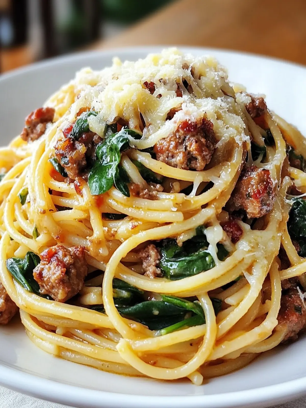 Garlic Butter Spaghetti with Cheesy Sausage and Spinach Bliss 5 Garlic Butter Spaghetti with Cheesy Italian Sausage and Spinach