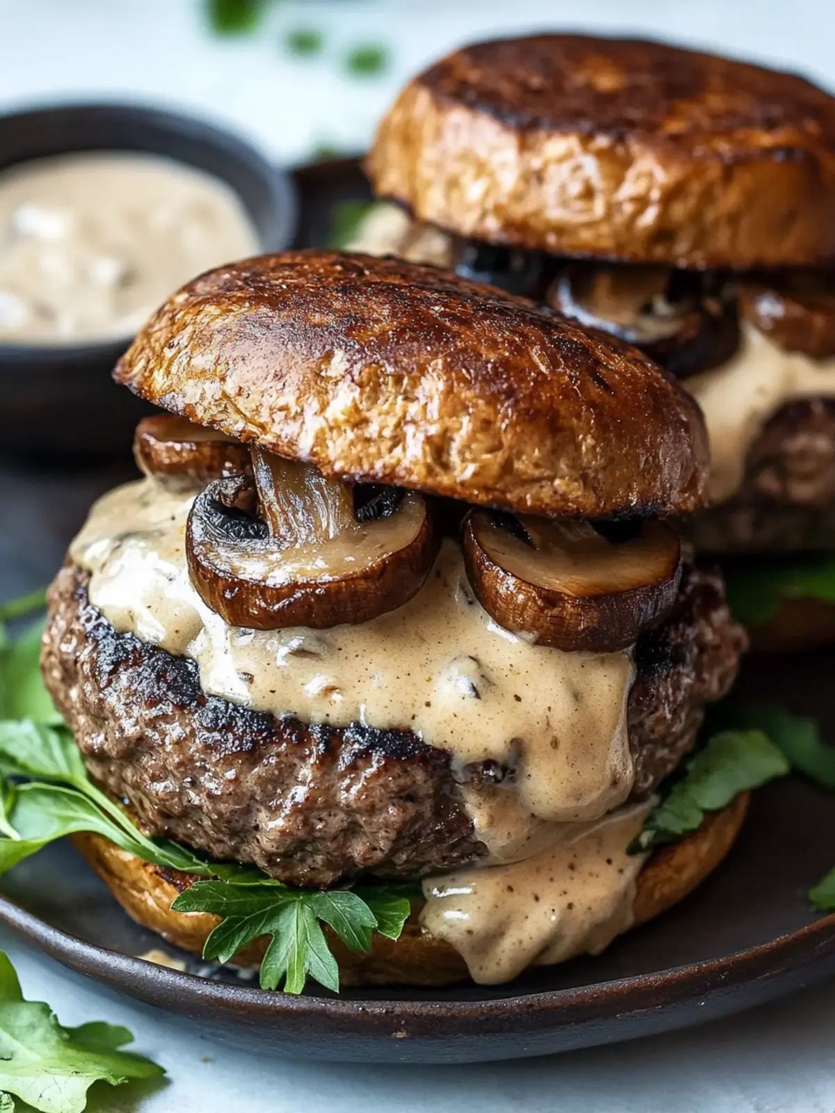 Irresistible Low-Carb Burgers with Creamy Mushroom Sauce Delight 4 Low-Carb Burgers with Creamy Mushroom Sauce