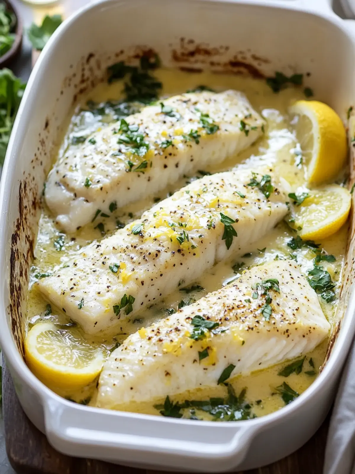 Baked Fish with Lemon Cream Sauce: Quick Gourmet Delight 2 Baked Fish with Lemon Cream Sauce