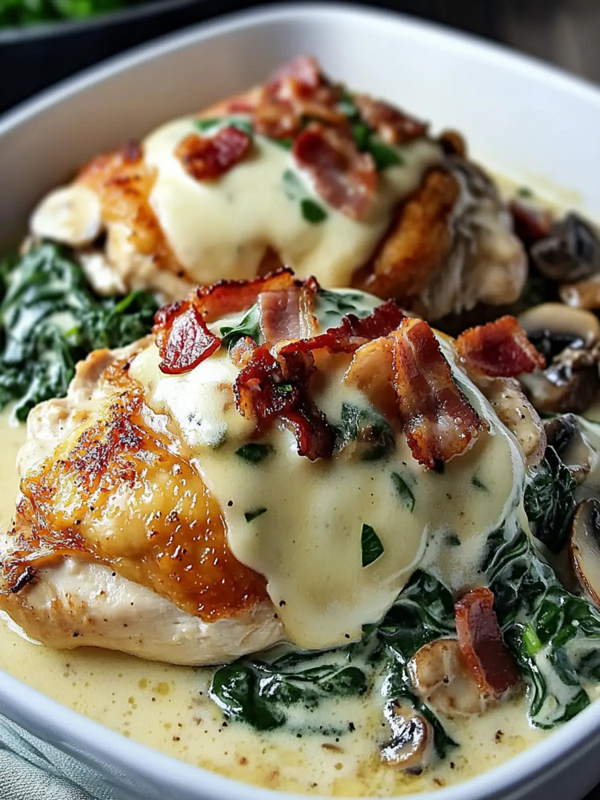 Smothered Chicken with Creamed Spinach Bacon and Mushrooms Delight 5 Smothered Chicken with Creamed Spinach Bacon And Mushrooms
