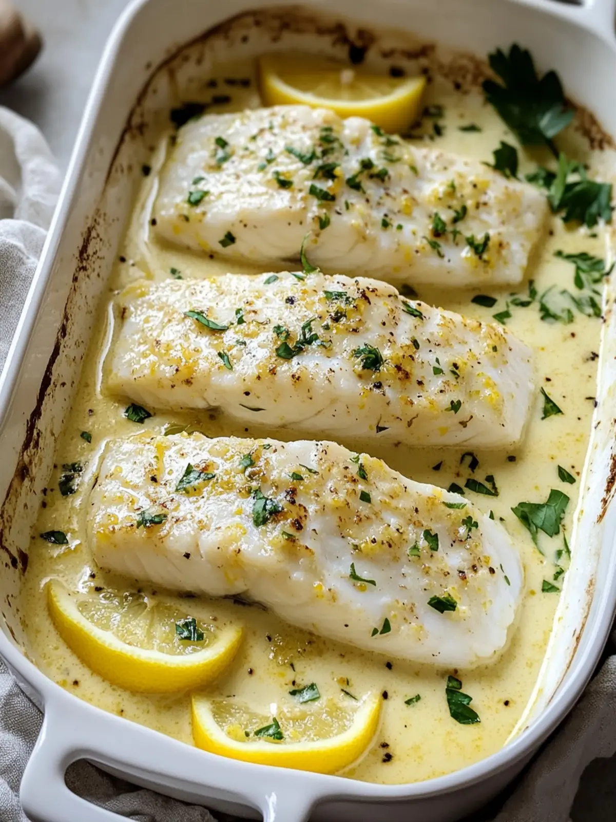 Baked Fish with Lemon Cream Sauce: Quick Gourmet Delight 4 Baked Fish with Lemon Cream Sauce