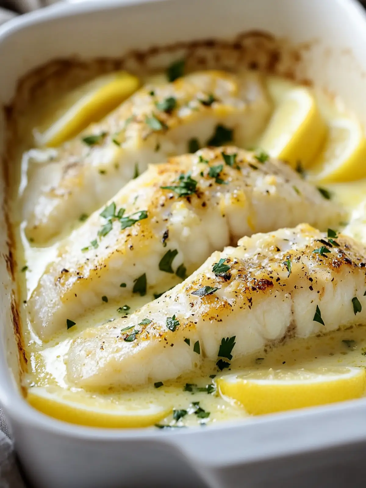 Baked Fish with Lemon Cream Sauce: Quick Gourmet Delight 3 Baked Fish with Lemon Cream Sauce
