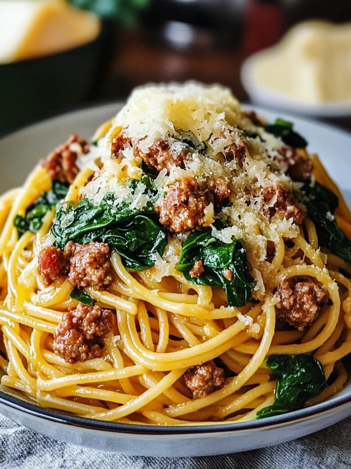 Garlic Butter Spaghetti with Cheesy Sausage and Spinach Bliss 3 Garlic Butter Spaghetti with Cheesy Italian Sausage and Spinach