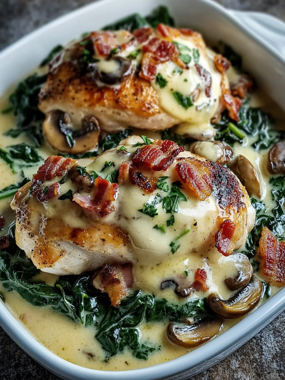 Smothered Chicken with Creamed Spinach Bacon and Mushrooms Delight 4 Smothered Chicken with Creamed Spinach Bacon And Mushrooms