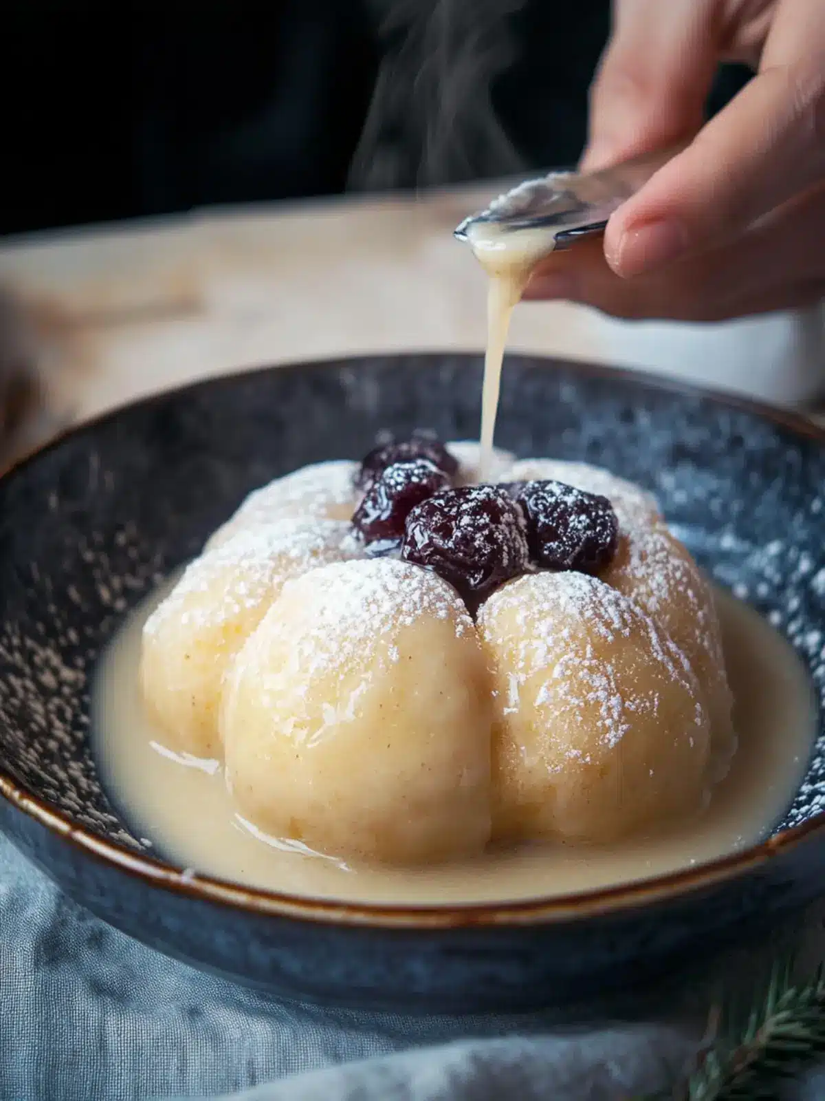 Dampfnudel (deutsche süße Knödel) with Dreamy Vanilla Sauce 4 Dampfnudel (deutsche süße Knödel)