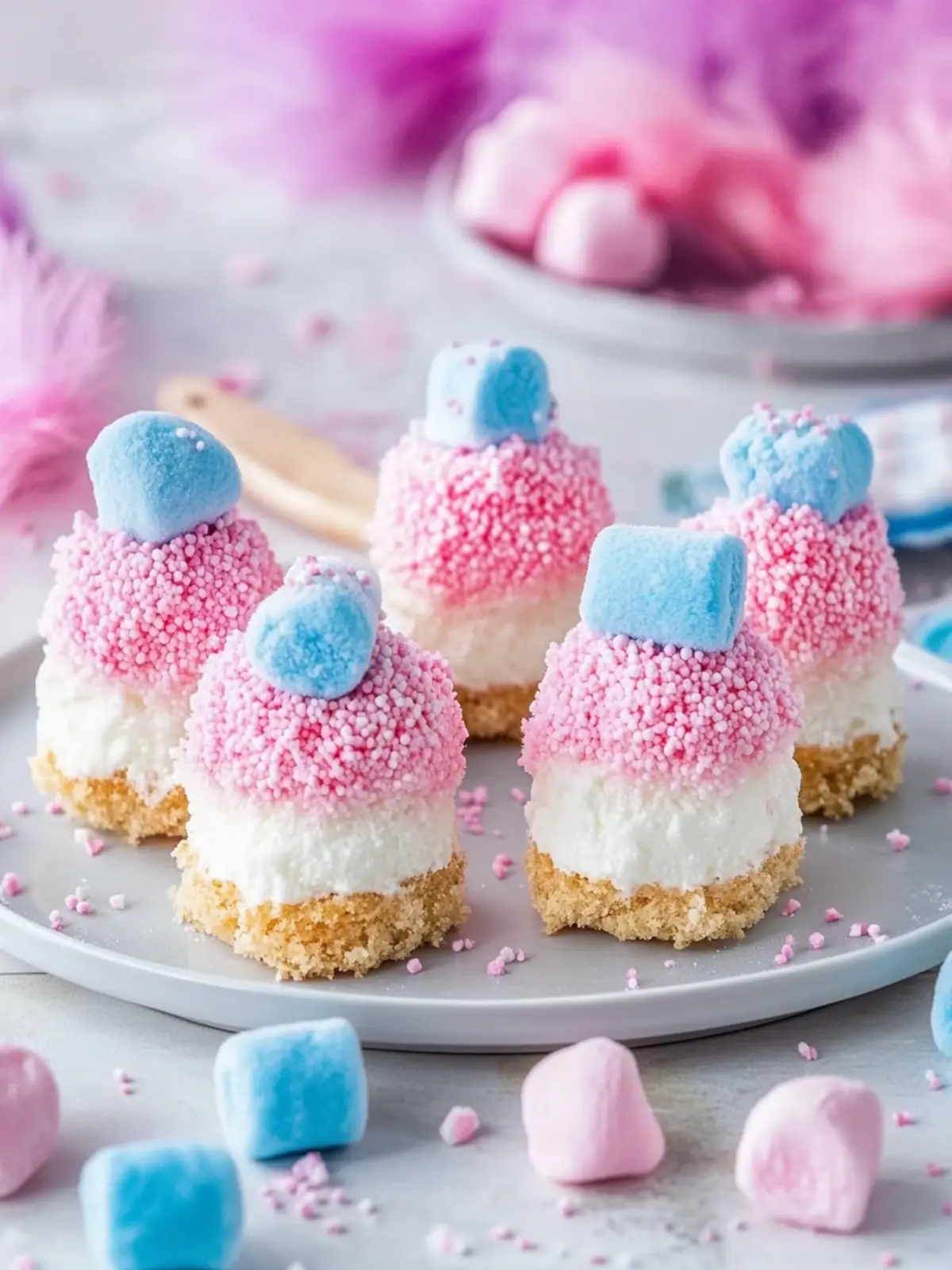 Delightful Cotton Candy Marshmallow Cheesecake Bites for Summer 2 Cotton Candy Marshmallow Cheesecake Bites