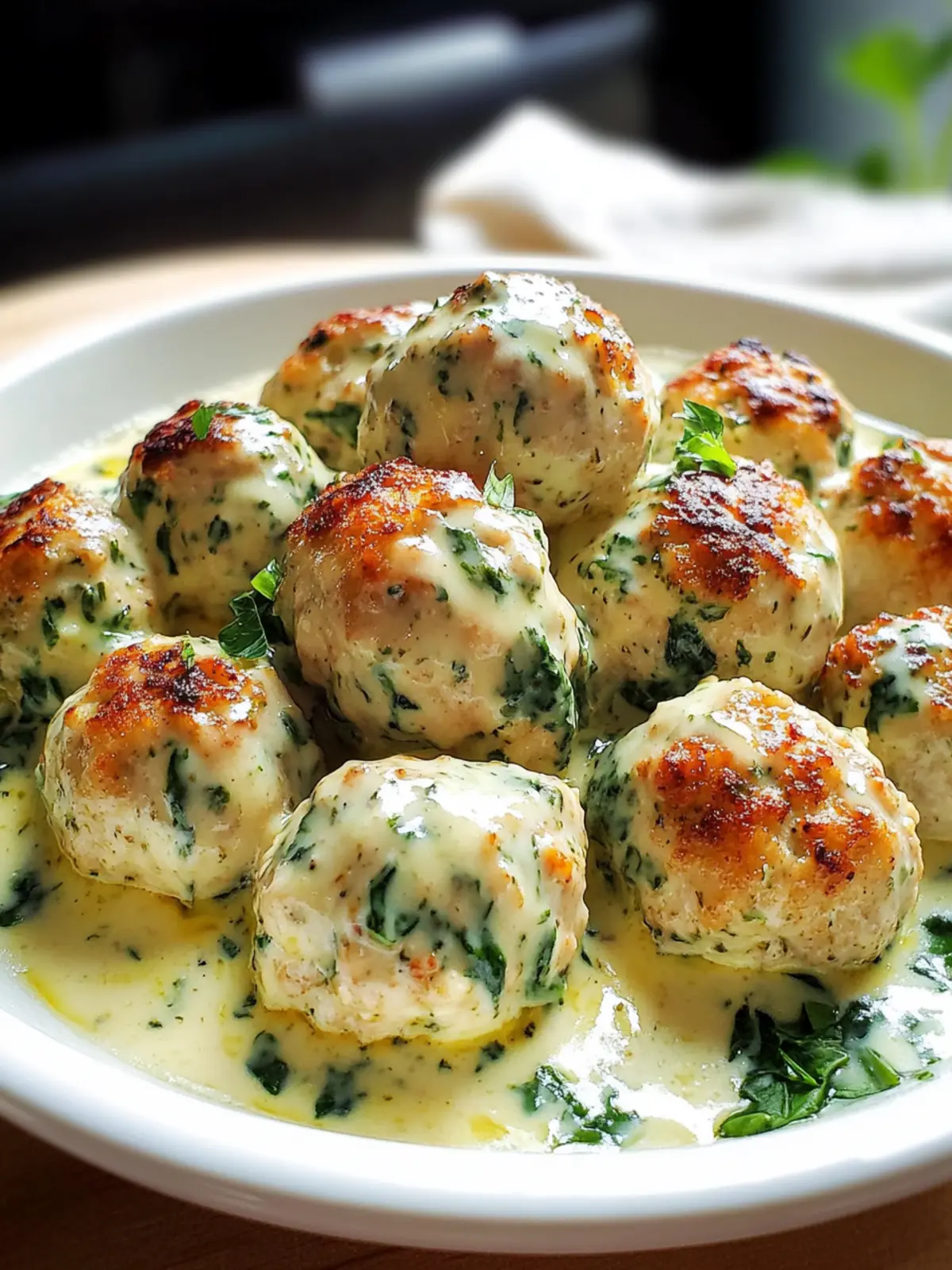 Baked Chicken Ricotta Meatballs with Spinach Alfredo Bliss 5 Baked Chicken Ricotta Meatballs with Spinach Alfredo Sauce