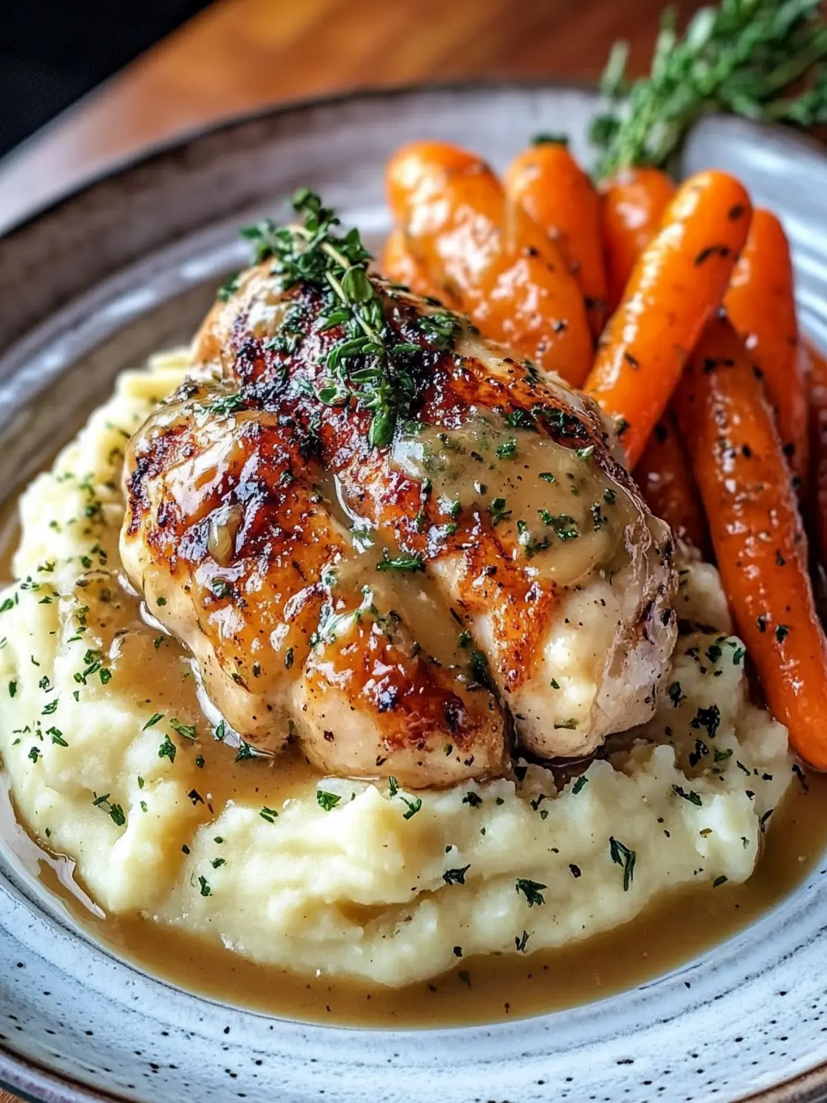 Herb Gravy Chicken with Mashed Potatoes & Glazed Carrots Bliss 5 Herb Gravy Chicken with Mashed Potatoes & Glazed Carrots