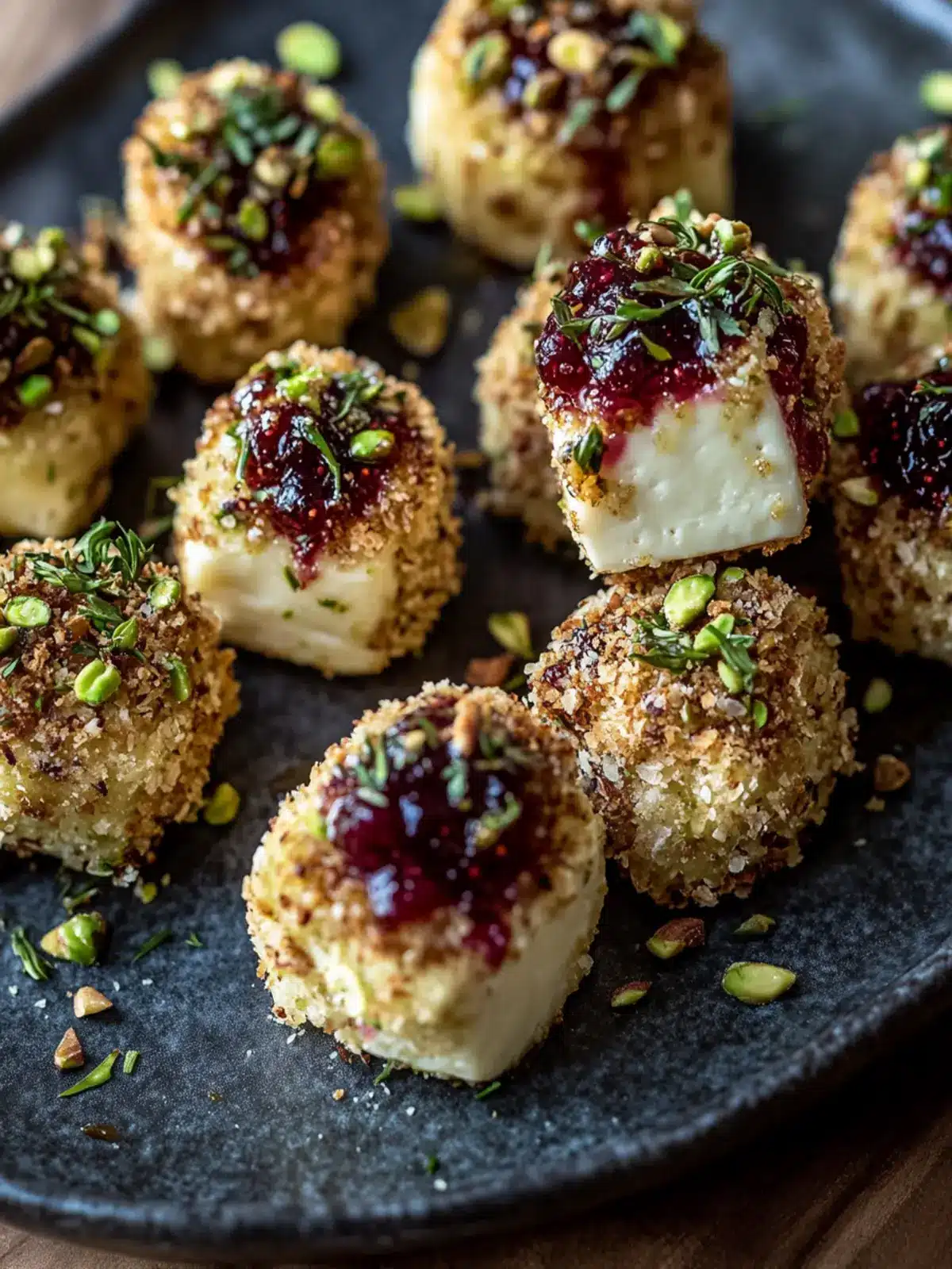Pistachio Crusted Brie Bites with Cranberry Honey Glaze Delight 5 Pistachio Crusted Brie Bites with Cranberry Honey Glaze
