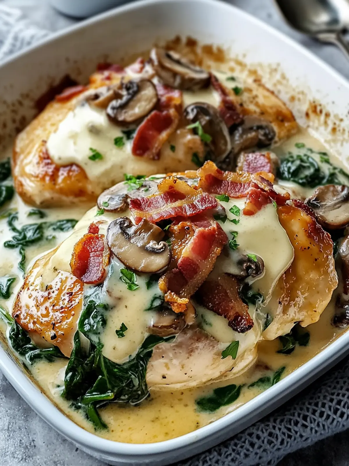 Smothered Chicken with Creamed Spinach Bacon and Mushrooms Delight 3 Smothered Chicken with Creamed Spinach Bacon And Mushrooms