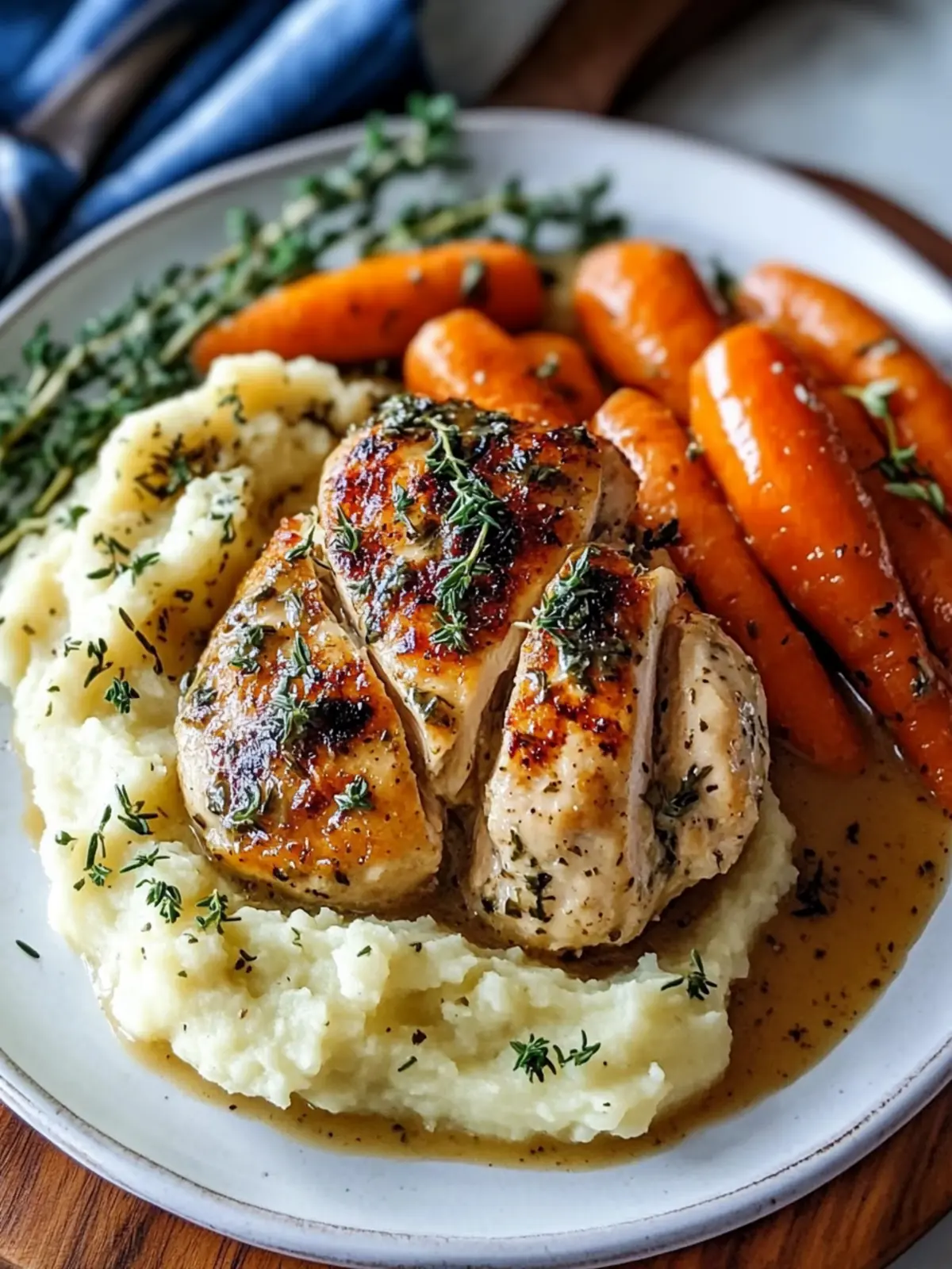 Herb Gravy Chicken with Mashed Potatoes & Glazed Carrots Bliss 3 Herb Gravy Chicken with Mashed Potatoes & Glazed Carrots