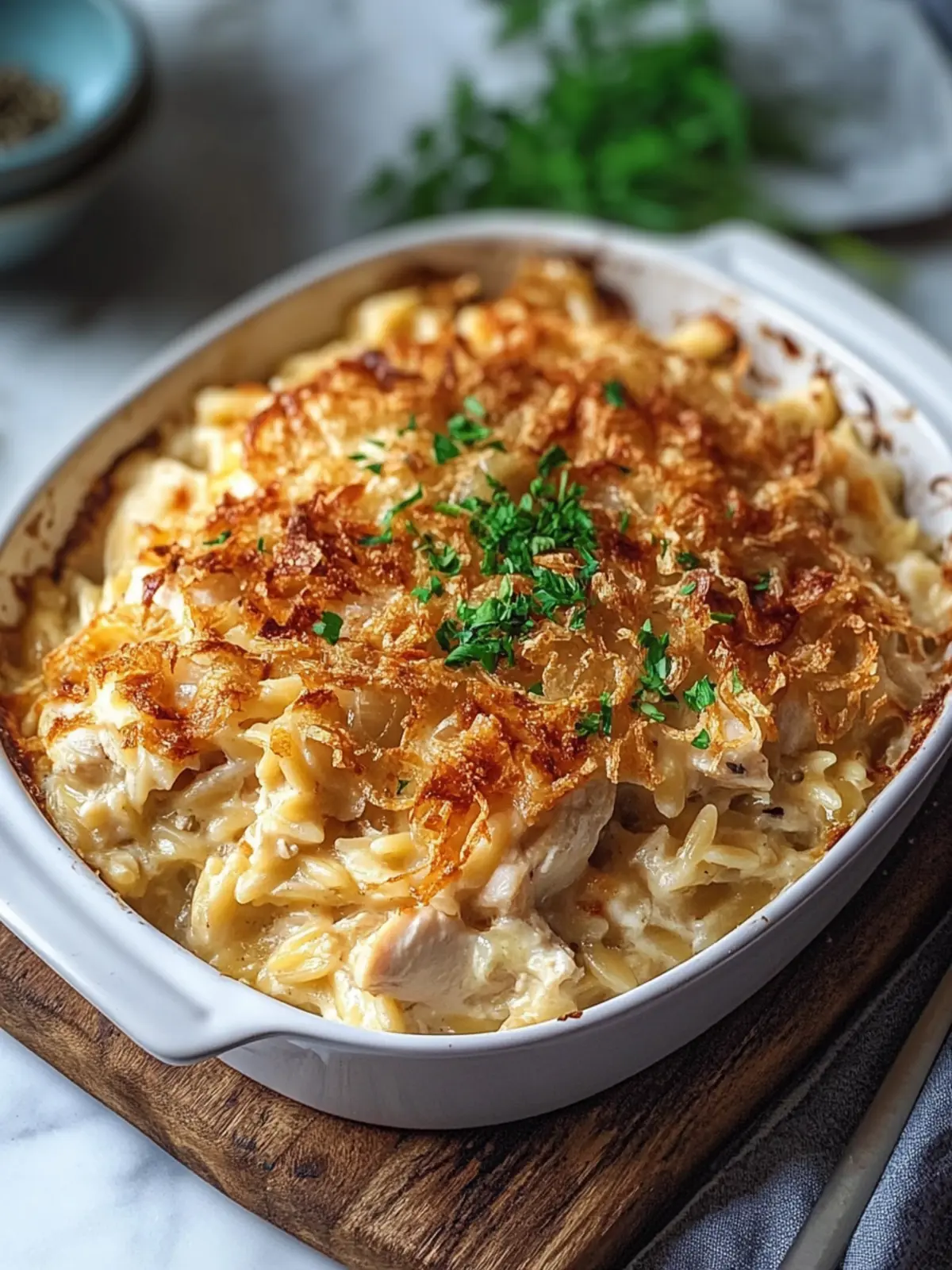French Onion Chicken Orzo Casserole Recipe for Cozy Nights 2 French Onion Chicken Orzo Casserole Recipe