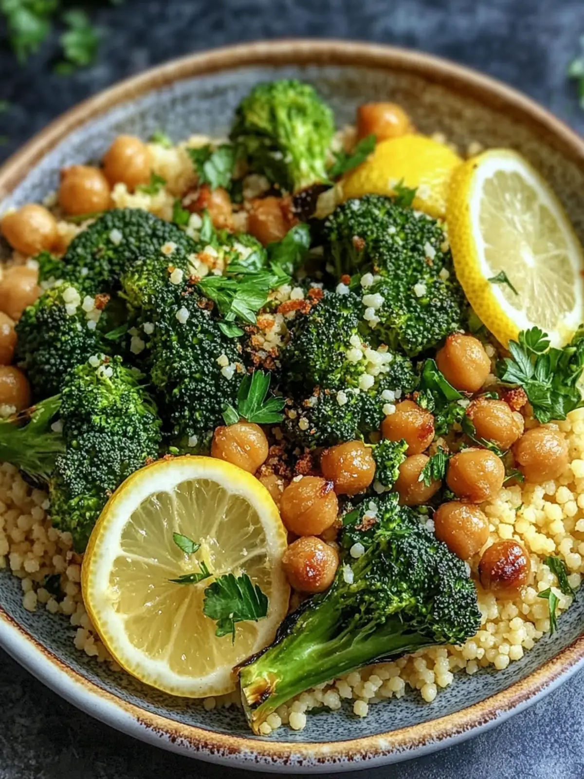 Zesty Lemon Couscous with Roasted Broccoli and Chickpeas Delight 3 Lemon Couscous with Roasted Broccoli and Chickpeas