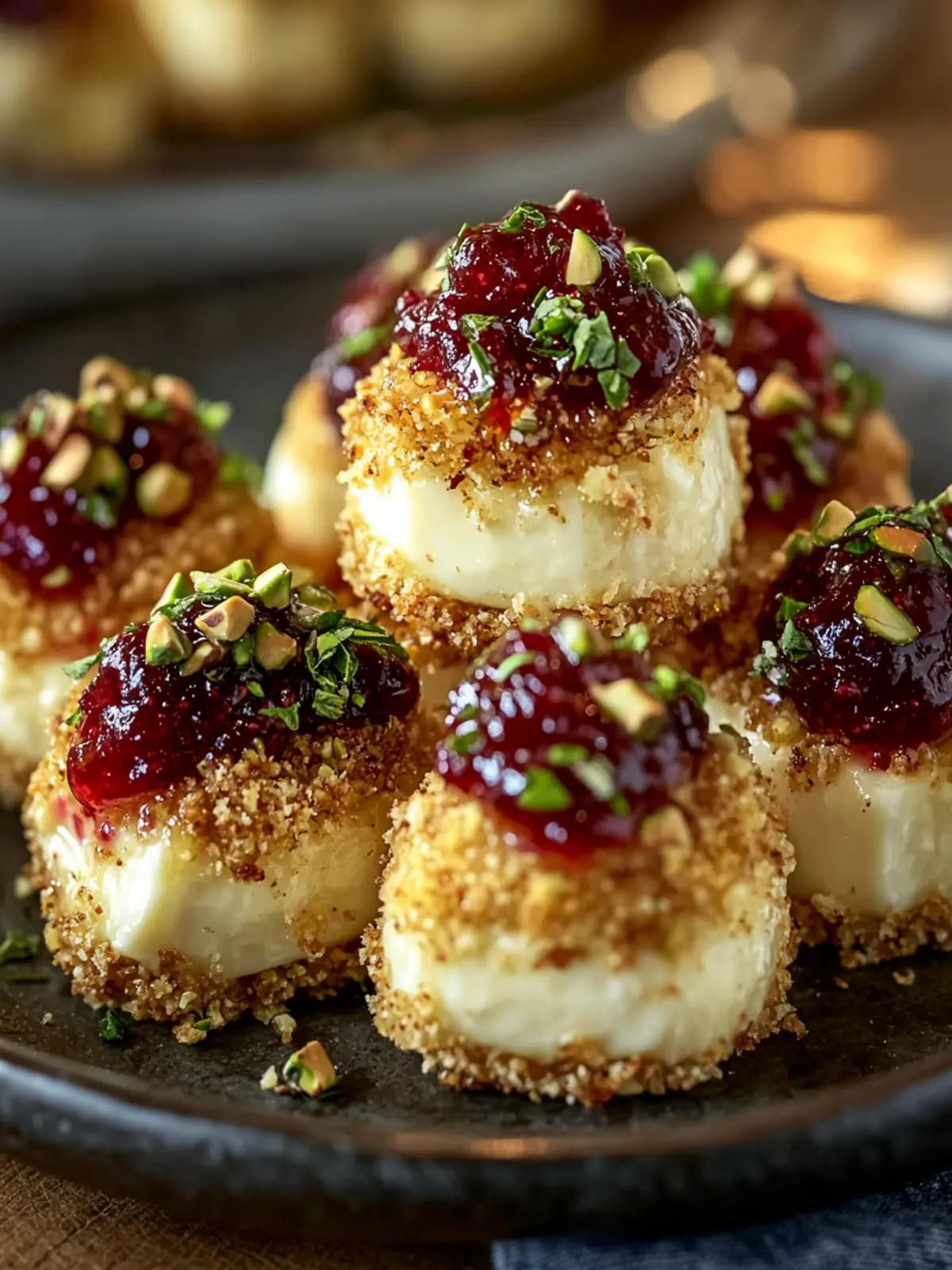 Pistachio Crusted Brie Bites with Cranberry Honey Glaze Delight 2 Pistachio Crusted Brie Bites with Cranberry Honey Glaze