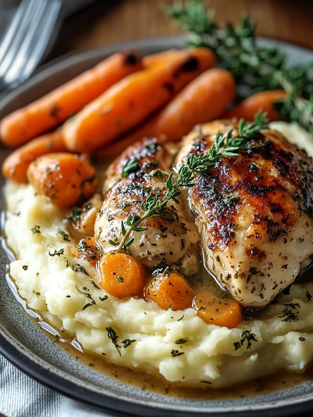 Herb Gravy Chicken with Mashed Potatoes & Glazed Carrots Bliss 2 Herb Gravy Chicken with Mashed Potatoes & Glazed Carrots